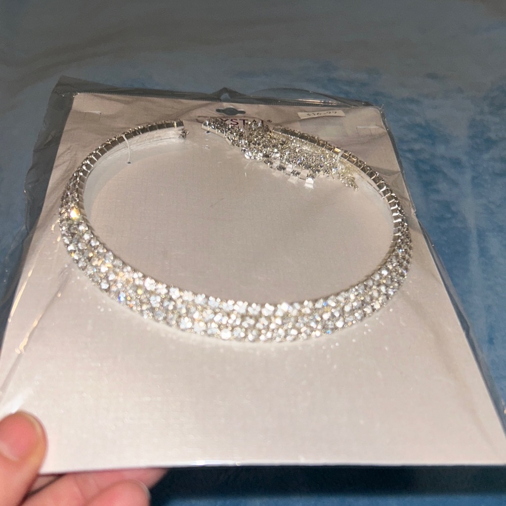 Crystal Avenue Silver Rhinestone Choker Necklace